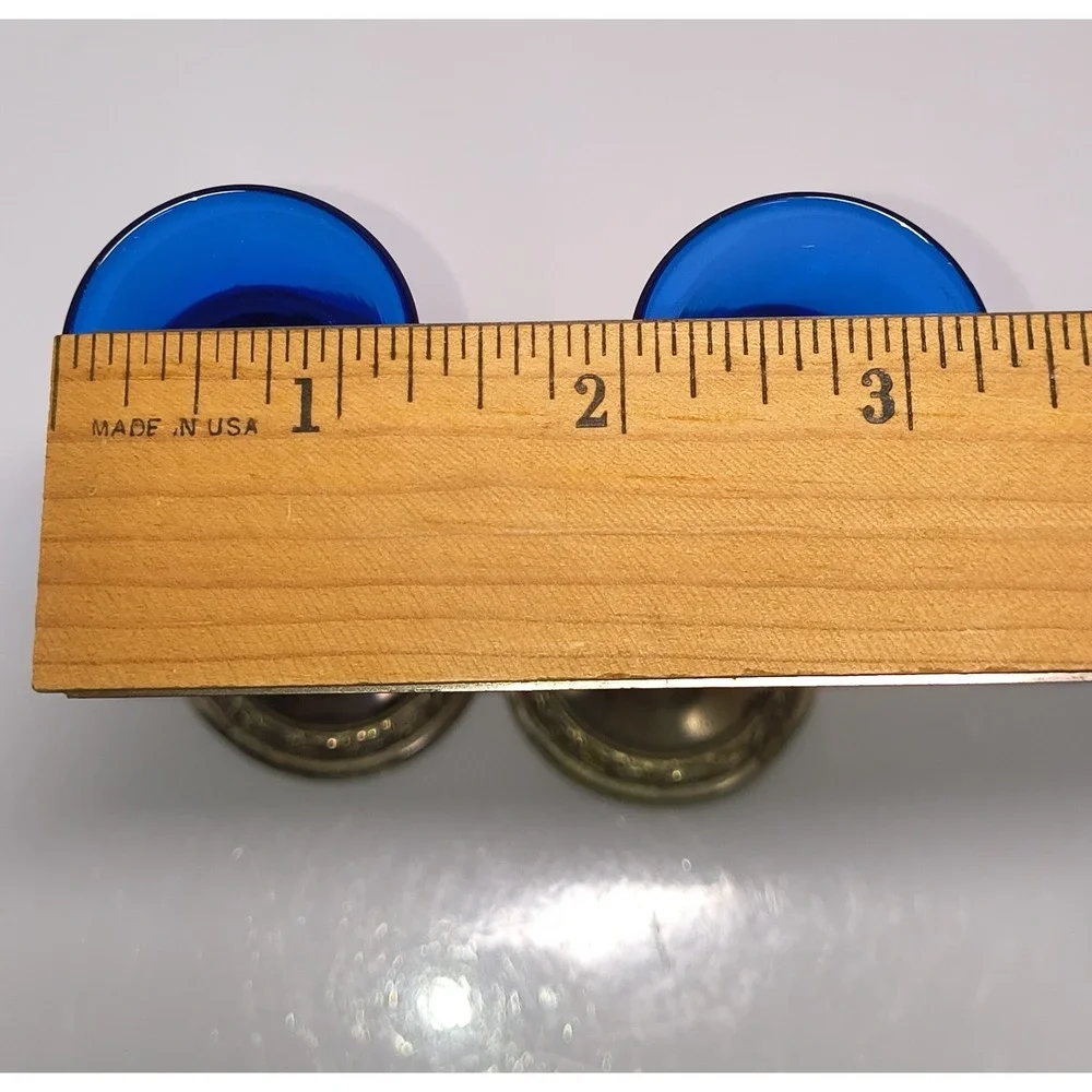 Vintage Cobalt Blue Mini Glass Bud Vase Ornate Metal Stand Set Victorian Style‎